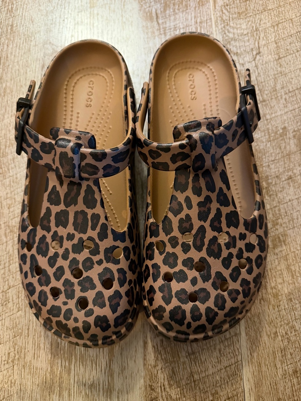 Crocs Women’s Leopard Print Mary Jane Clogs in Brown